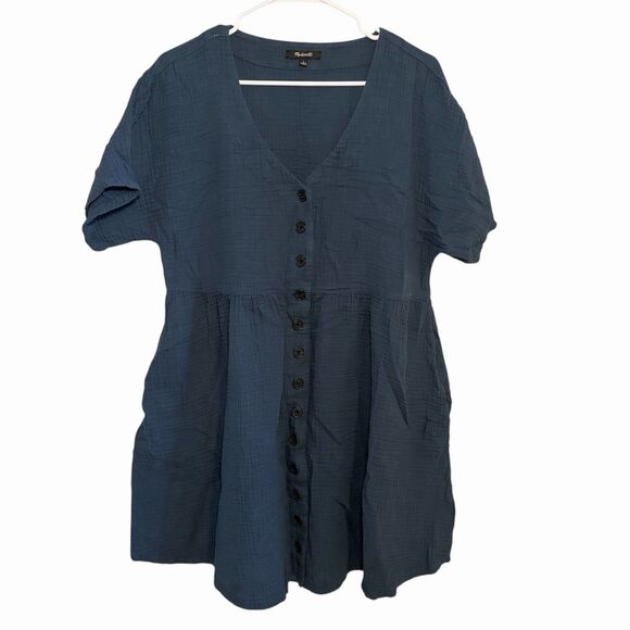 Madewell Lightspun Button Front Minidress Blue Women L - Picture 1 of 8